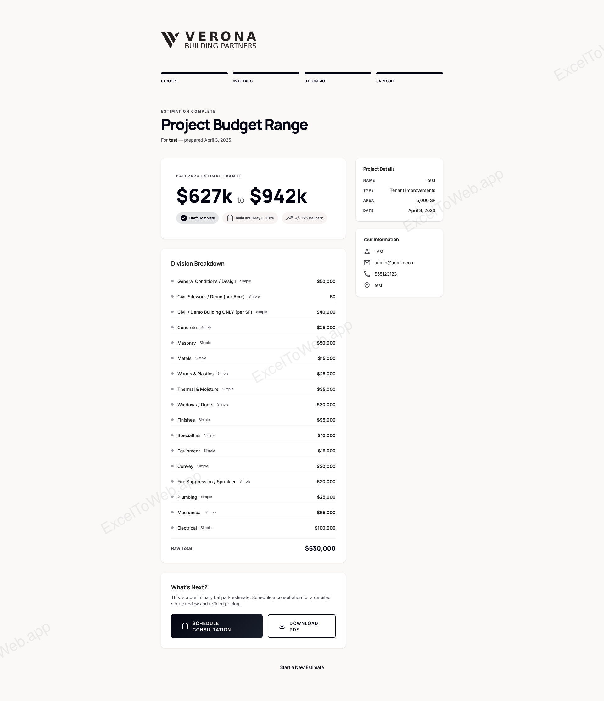 Construction Cost Estimation Platform screenshot 4