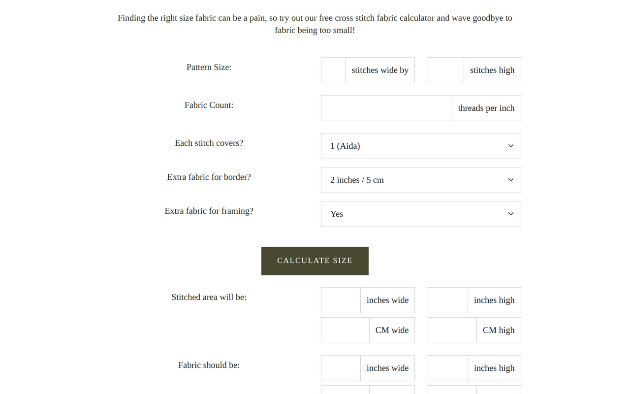 Cross Stitch Fabric Calculator