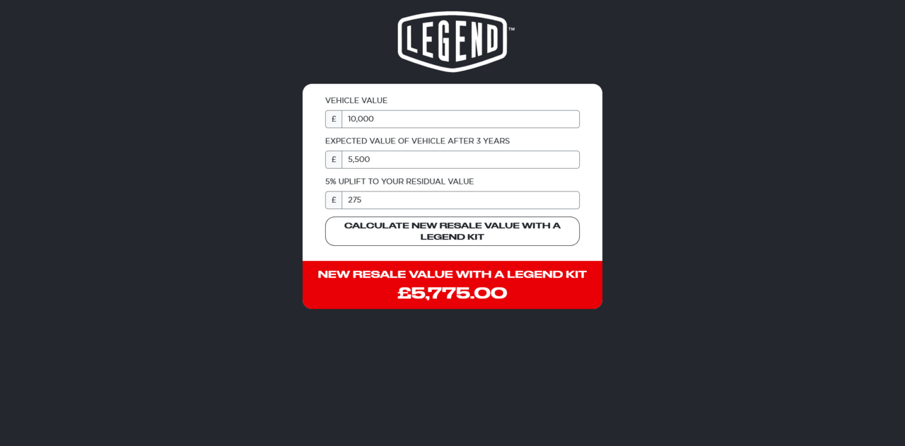 LEGEND Kit Vehicle Resale Calculator