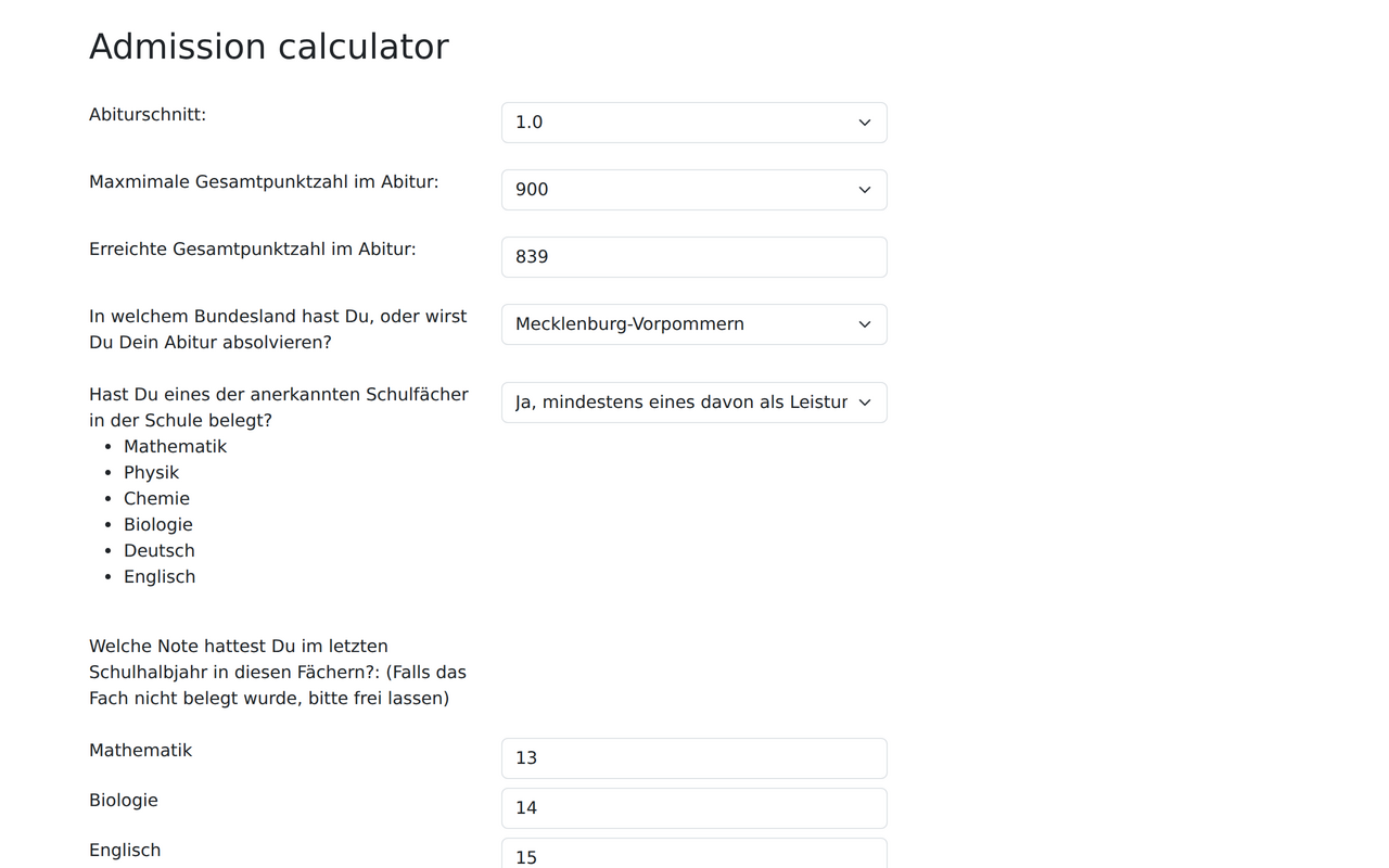 BaPsy University Admission Calculator